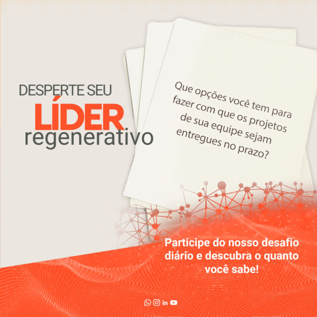 A maneira como você lida com prazos e pessoa pode dizer muito sobre a sua liderança.

Entre no desafio e comente!

#liderança #liderançaregenerativa #softskills #autodesenvolvimento #gestãoemocional