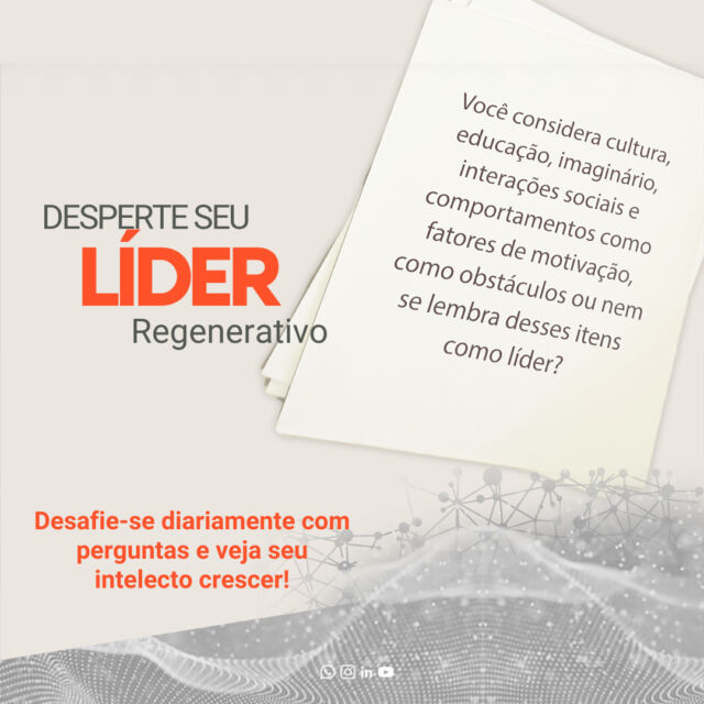 Estamos iniciando o desafio da Liderança Regenerativa. 

Vamos embarcar uma jornada de autoconhecimento para despertar a sua liderança.

São 100 dias de desafios diários, como esse daqui.

Todo dia, uma carta com uma reflexão provocadora.

Entre no desafio e comente.

#liderança #liderançaregenerativa #softskills #autodesenvolvimento #gestãoemocional